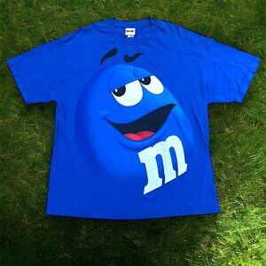 2009 M&M Blue T Shirt All Over Print Big Graphic Y2K Blue M&M Shirt Size XL